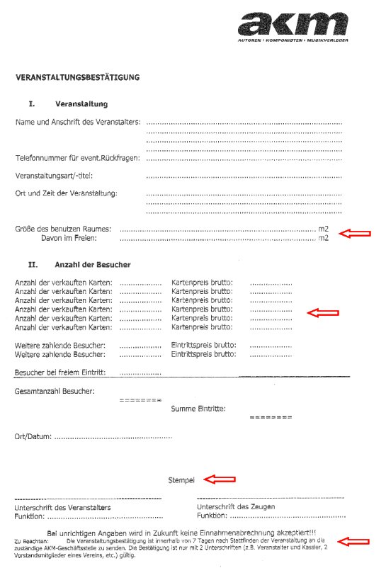 AKM-Veranstaltungsbestätigung